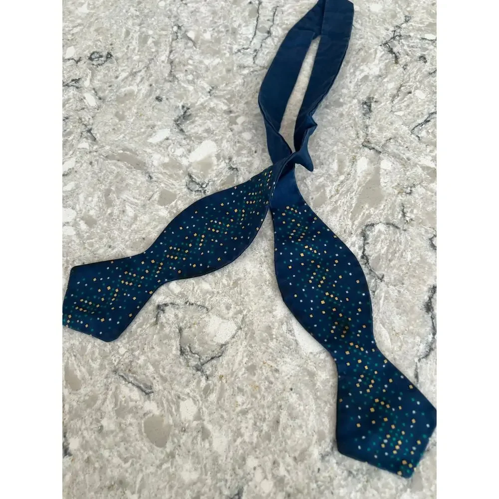 Sulka 100% Silk Self Tie Bow Tie Navy Yellow Green Geometric 15.5-15 3/4 JL